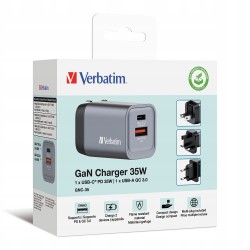 Outlet SZYBKA PODWÓJNA Turystyczna Ładowarka Sieciowa VERBATIM GaN USB 35W