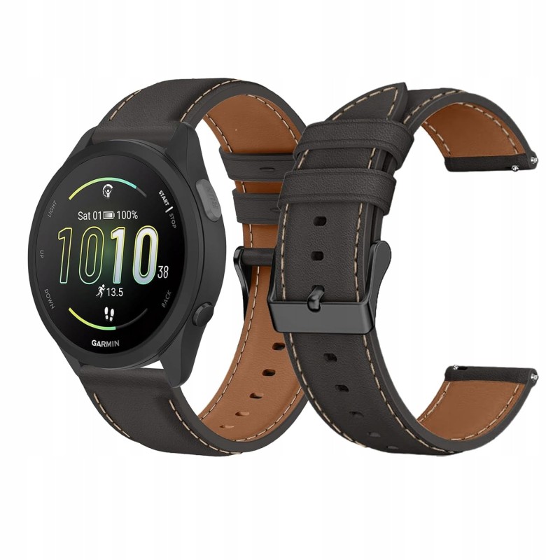 Outlet LanQii Czarny Skórzany Pasek 20mm do Garmin S50/S44/Vivoactive 6/5/3
