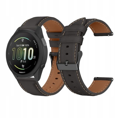 Outlet LanQii Czarny Skórzany Pasek 20mm do Garmin S50/S44/Vivoactive 6/5/3