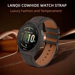 Outlet LanQii Czarny Skórzany Pasek 20mm do Garmin S50/S44/Vivoactive 6/5/3