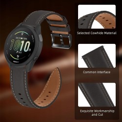 Outlet LanQii Czarny Skórzany Pasek 20mm do Garmin S50/S44/Vivoactive 6/5/3