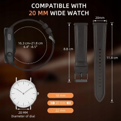 Outlet LanQii Czarny Skórzany Pasek 20mm do Garmin S50/S44/Vivoactive 6/5/3