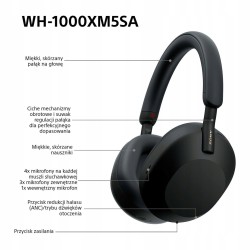 Outlet Słuchawki Bezprzewodowe Nauszne Sony WH-1000XM5SA BT 5.2 Etui Czarne