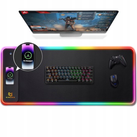 Outlet Gimars XXL Podkładka pod Mysz RGB 80x30cm z Szybkim Ładowaniem