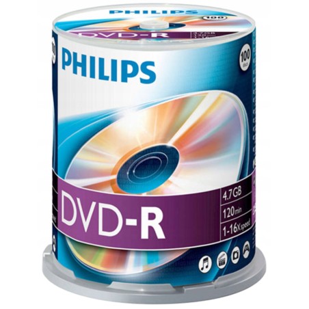Outlet Płyty PHILIPS DVD-R 4,7 GB 100 szt. + stojak z uchwytem Czarny