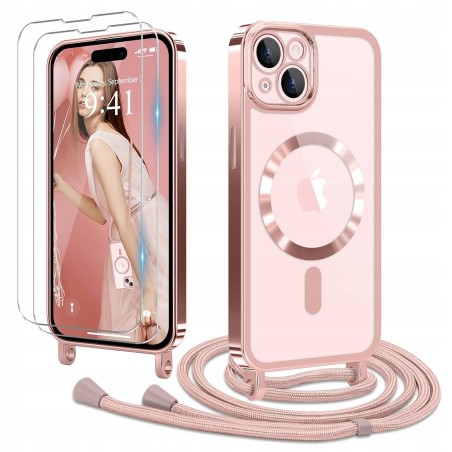 Outlet Ethanger Etui na iPhone 15 Plus ze sznurkiem + 2 szkła hartowane