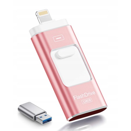 Pendrive 128 GB ROSPE 3 w 1 USB 3.0 MFi dla iOS, Android, PC Różowy