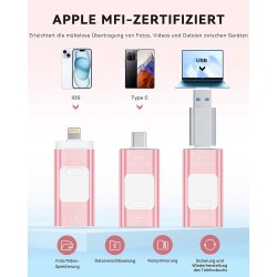 Pendrive 128 GB ROSPE 3 w 1 USB 3.0 MFi dla iOS, Android, PC Różowy