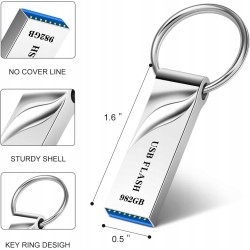 Outlet Pendrive 982GB USB 3.0 wodoodporny metalowy z breloczkiem srebrny