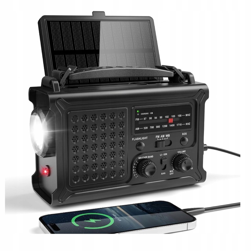 Outlet Przenośne Radio FM Solarne 12000mAh SOS Korbowe latarka powerbank