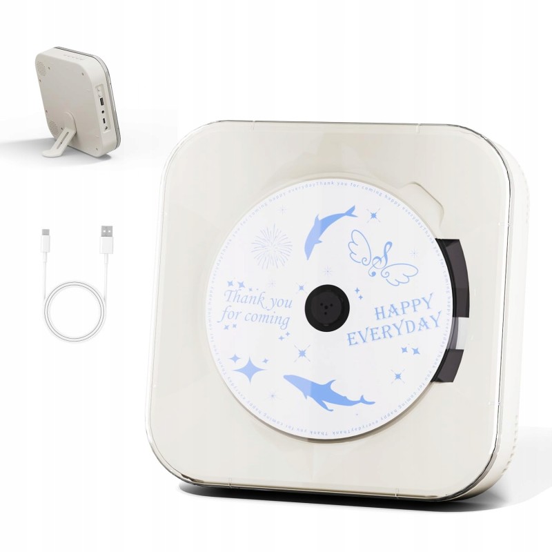 Outlet Yintiny Przenośny odtwarzacz CD Bluetooth USB z podstawką Biały