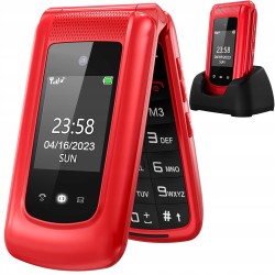 USZKODZONY Uleway Telefon dla seniorów z klapką GSM 2.4" 2 ekrany czerwony