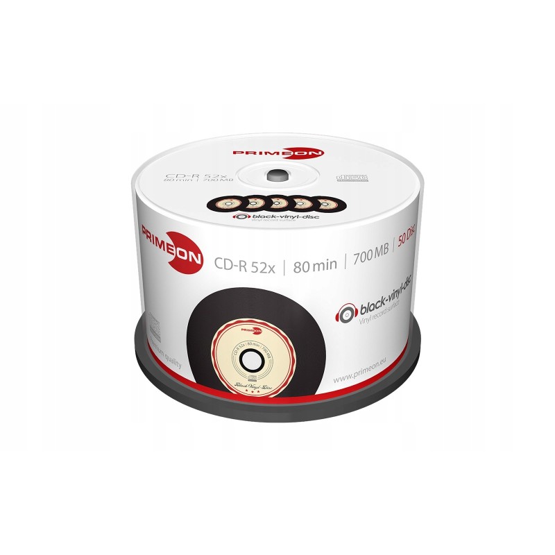 Outlet Płyta CD PrimeOn CD-R 700 MB 52x motyw vinylu czarny 48 szt.