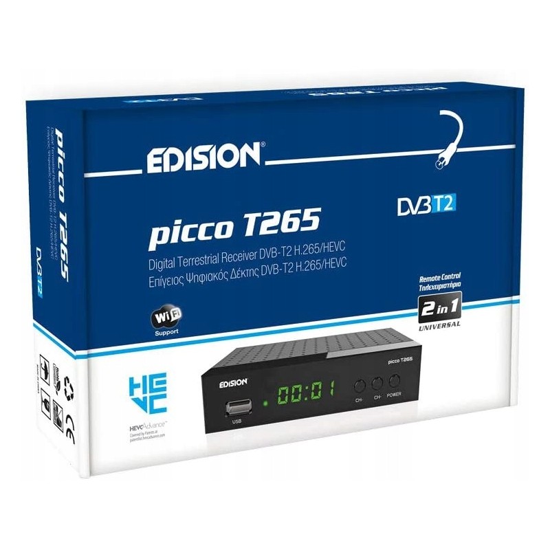 Outlet Tuner Dekoder DVB-T2 Edision Picco T265 H.265/HEVC Czarny OPIS