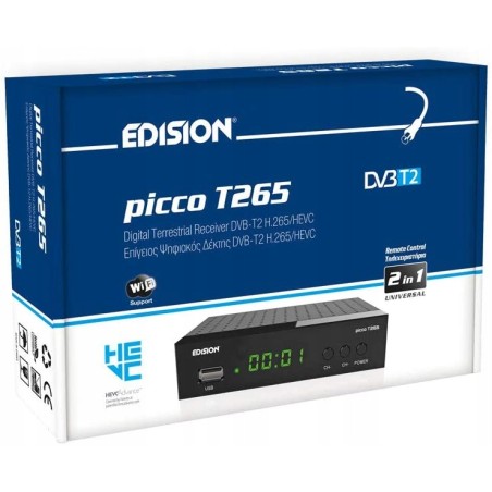 Outlet Tuner Dekoder DVB-T2 Edision Picco T265 H.265/HEVC Czarny OPIS