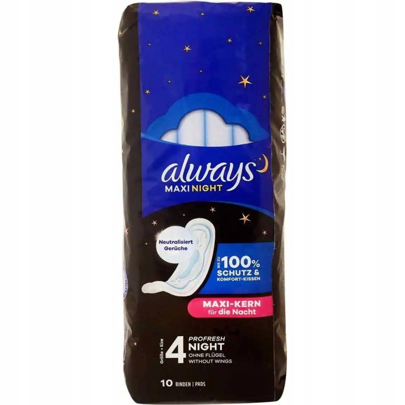 Podpaski higieniczne Always Maxi Night Profresh bez skrzydełek 10 szt. DE
