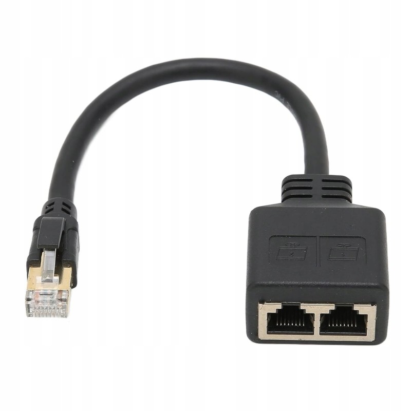 Outlet Adapter Ethernet RJ45 Rozdzielacz CAT 7 do 2x RJ45 Czarny