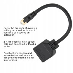 Outlet Adapter Ethernet RJ45 Rozdzielacz CAT 7 do 2x RJ45 Czarny