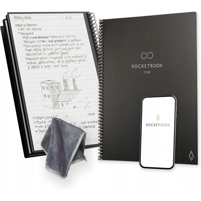 Outlet Rocketbook Core Wielokrotnego użytku notes spiralny 21×29,7cm Czarny