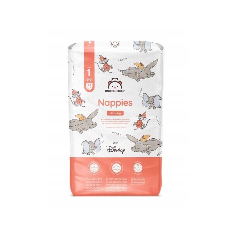 Pieluszki Mama Bear 1 Rozmiar 1 48 szt. 2-5kg chłonne certyfikowane FSC