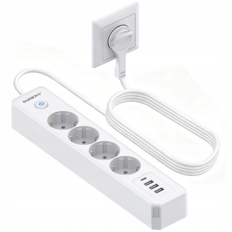 Outlet Listwa zasilająca 4 gniazda 4 USB A/C z przełącznikiem 3680W 1.8m