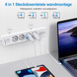 Outlet Listwa zasilająca 4 gniazda 4 USB A/C z przełącznikiem 3680W 1.8m