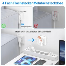 Outlet Listwa zasilająca 4 gniazda 4 USB A/C z przełącznikiem 3680W 1.8m