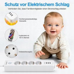 Outlet Listwa zasilająca 4 gniazda 4 USB A/C z przełącznikiem 3680W 1.8m