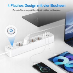 Outlet Listwa zasilająca 4 gniazda 4 USB A/C z przełącznikiem 3680W 1.8m