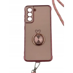 Outlet XYZ etui Samsung Galaxy S22 różowe smycz stojak serce obrotowe TPU