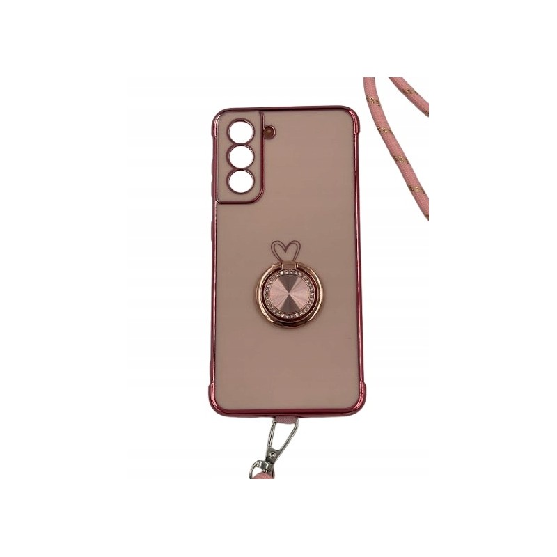 Outlet XYZ etui Samsung Galaxy S22 różowe smycz stojak serce obrotowe TPU