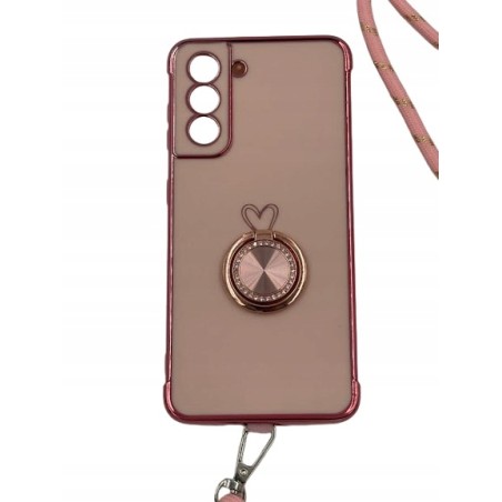 Outlet XYZ etui Samsung Galaxy S22 różowe smycz stojak serce obrotowe TPU