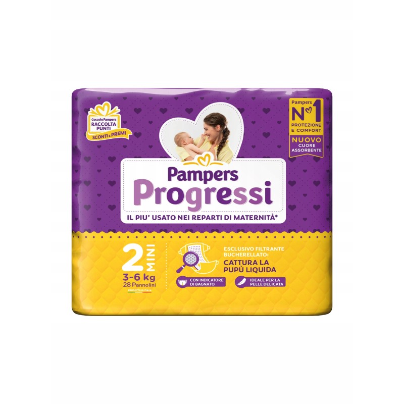 Pieluszki Pampers Progressi Rozmiar 2 28 szt. 3-6kg wskaźnik zamoczenia