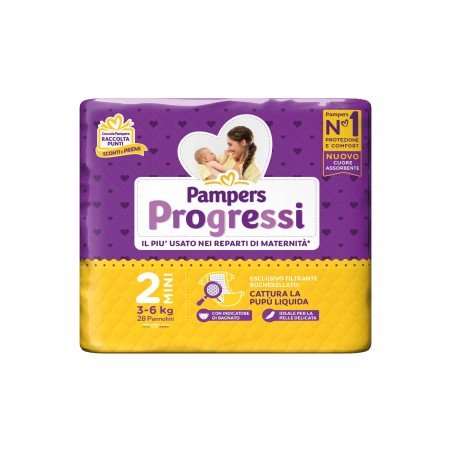 Pieluszki Pampers Progressi Rozmiar 2 28 szt. 3-6kg wskaźnik zamoczenia