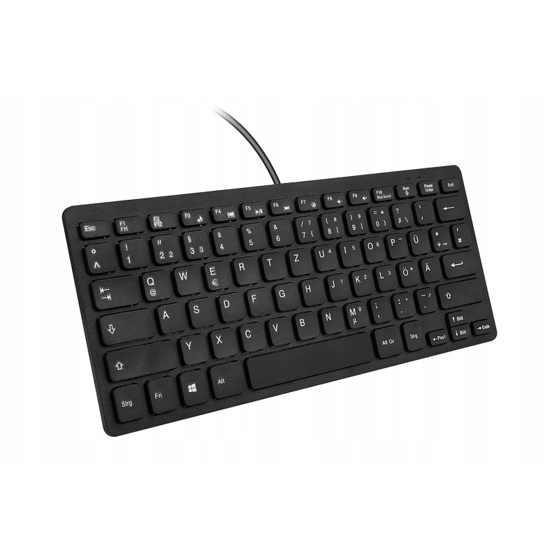 Outlet Ergonomiczna Przewodowa Mini Klawiatura QWERTZ Bez Num Pad Czarna