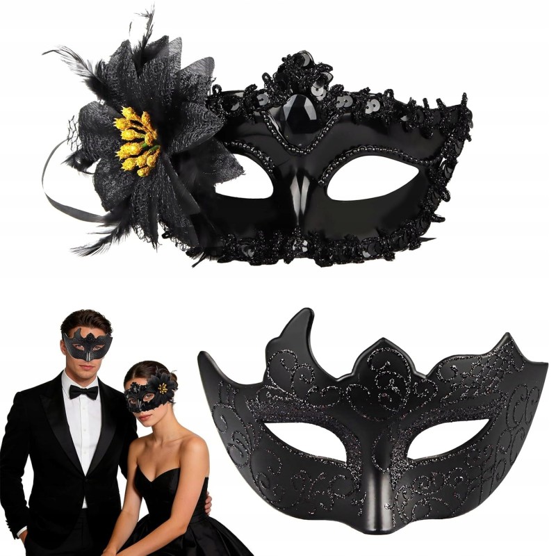 Outlet Huanmin maski weneckie dla par 2 sztuki czarne na bal i Halloween