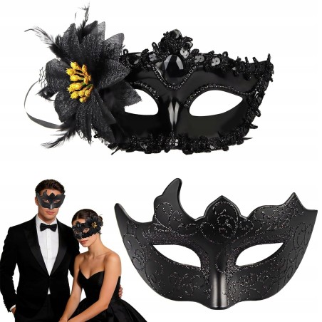 Outlet Huanmin maski weneckie dla par 2 sztuki czarne na bal i Halloween