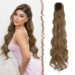 FESHFEN 75cm Syntetyczny Kucyk Jasnobrązowy z Kordelkiem Mix Blond