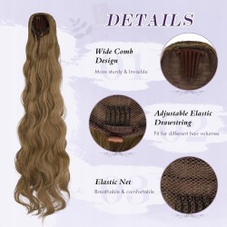 FESHFEN 75cm Syntetyczny Kucyk Jasnobrązowy z Kordelkiem Mix Blond