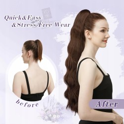 FESHFEN 75cm Syntetyczny Kucyk Jasnobrązowy z Kordelkiem Mix Blond