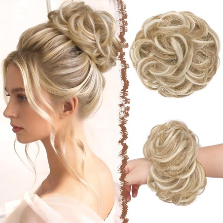 FESHFEN Kok Dopinka Z Gumką Falowane Włosy Syntetyczne 55g Ciemny Blond