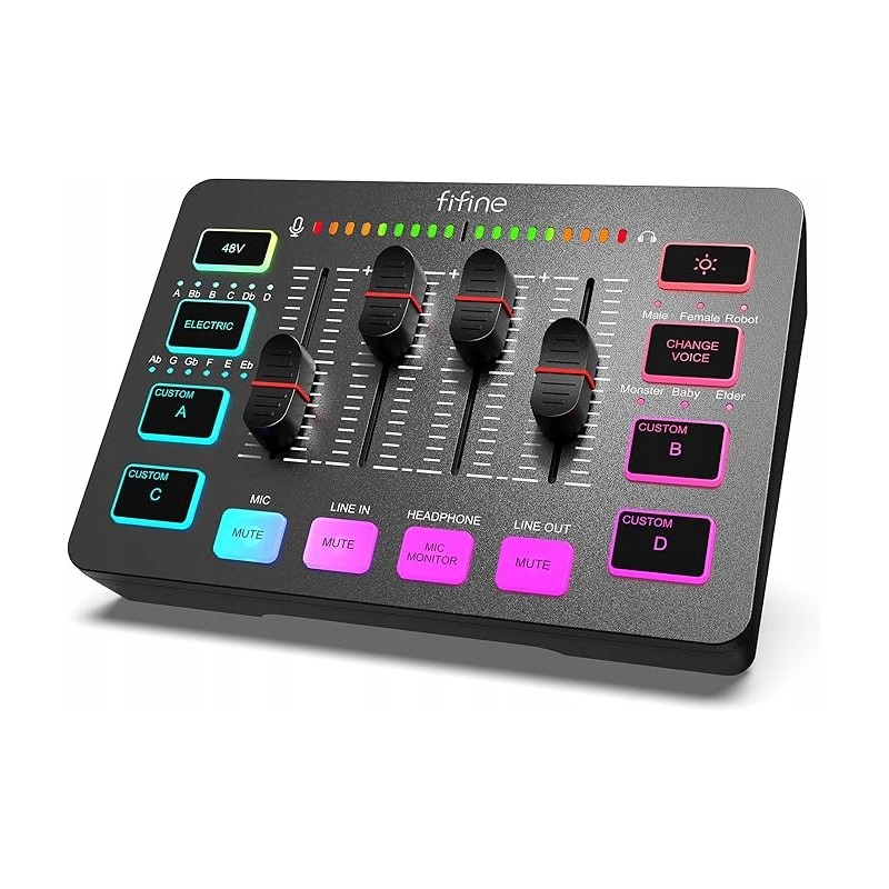 Outlet FIFINE Mikser audio RGB PC do Gamingu Streamingu Podcasty Czarny