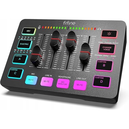 Outlet FIFINE Mikser audio RGB PC do Gamingu Streamingu Podcasty Czarny