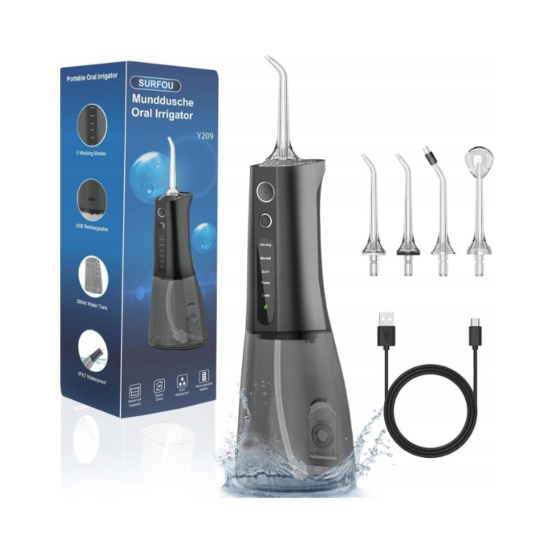 SURFOU YXY-801-1 irygator bezprzewodowy 300 ml 5 trybów 4 końcówki USB-C