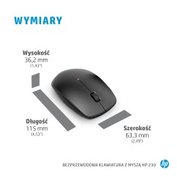 Outlet Zestaw Combo HP klawiatura niskoprofilowa i mysz HP 230 1600dpi OPIS
