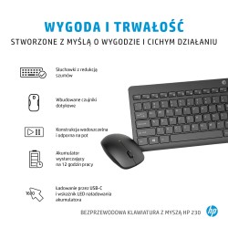 Outlet Zestaw Combo HP klawiatura niskoprofilowa i mysz HP 230 1600dpi OPIS
