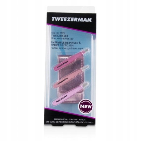 Tweezerman Micro Mini pęsety zestaw 3 sztuki Różowe