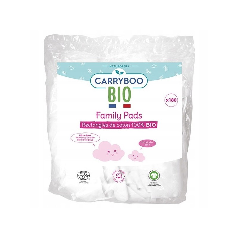 Kwadraty z bawełny organicznej delikatne Carryboo Bio Family Pads 180 szt.
