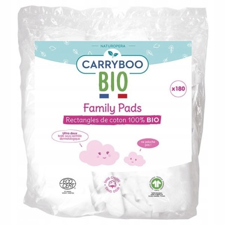 Kwadraty z bawełny organicznej delikatne Carryboo Bio Family Pads 180 szt.