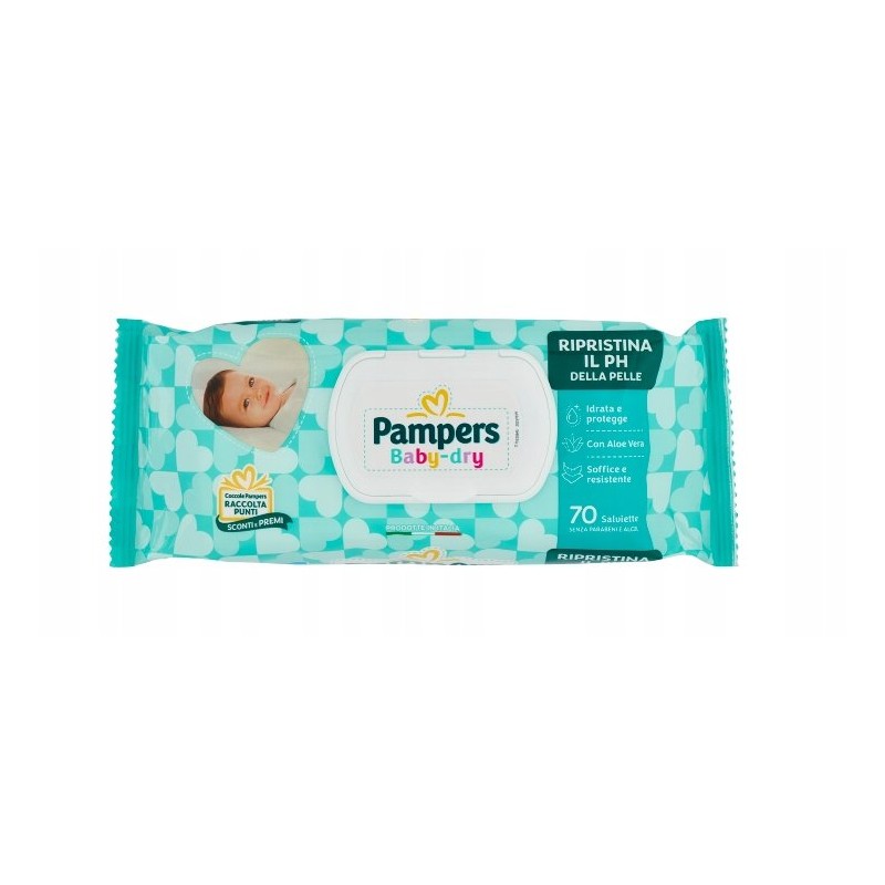 PAMPERS BABY DRY chusteczki nawilżające 70 sztuk delikatne dla niemowląt